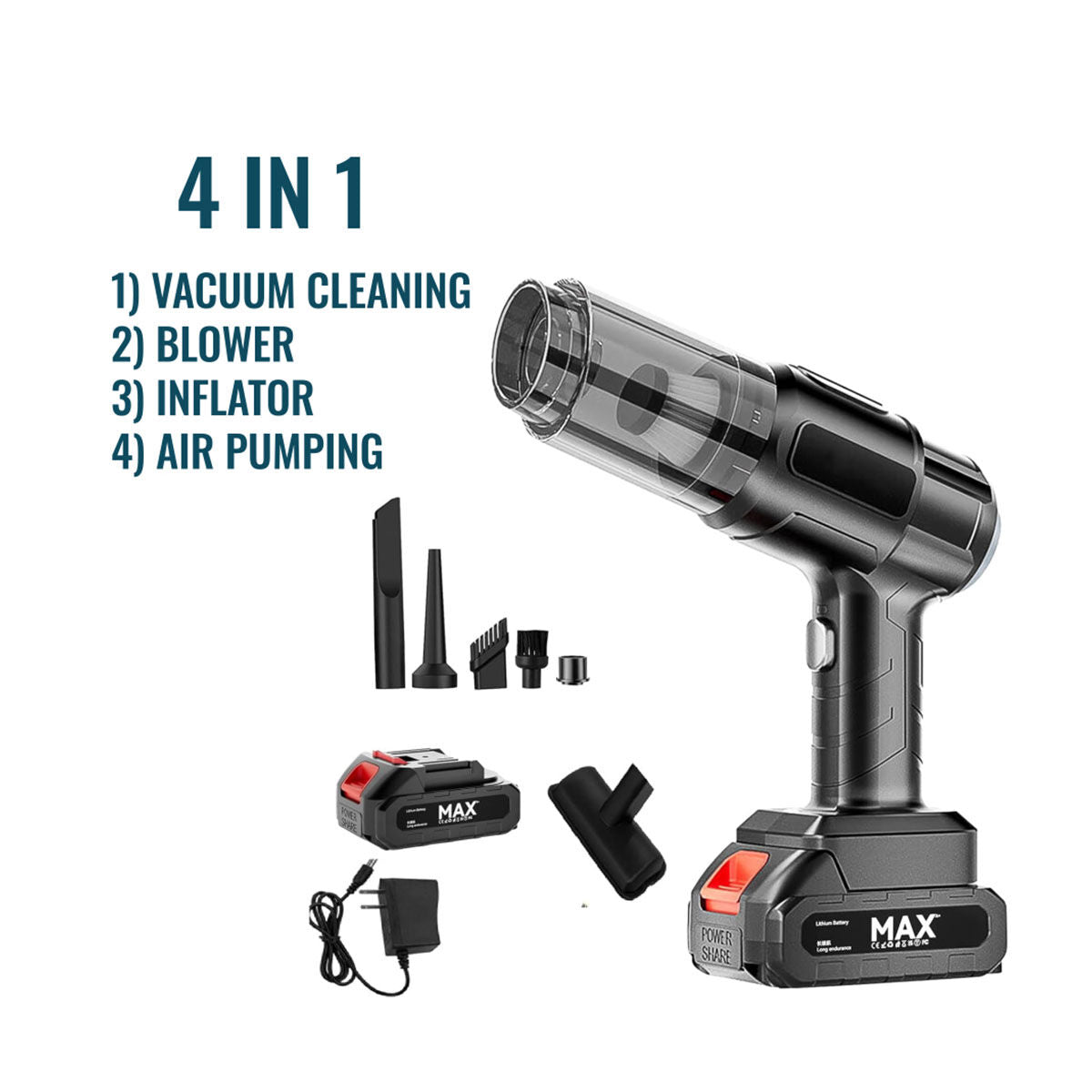 4 in 1 Handheld Cordless Vacuum Cleaner With High Power Suction