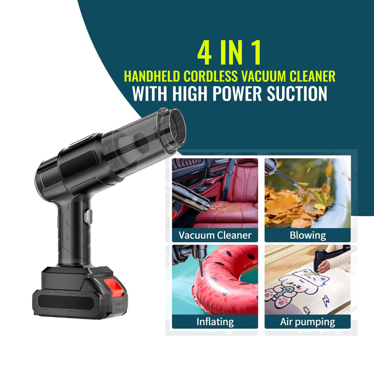 4 in 1 Handheld Cordless Vacuum Cleaner With High Power Suction