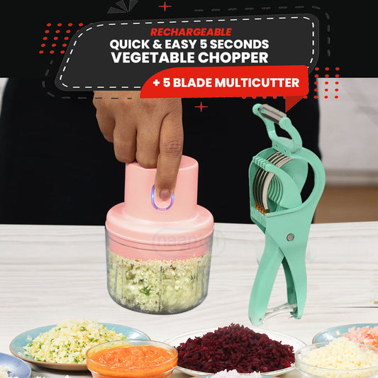 Rechargeable Quick & Easy 5 Sec Vegetable Chopper + 5 Blade Multi Cutter (EL4)