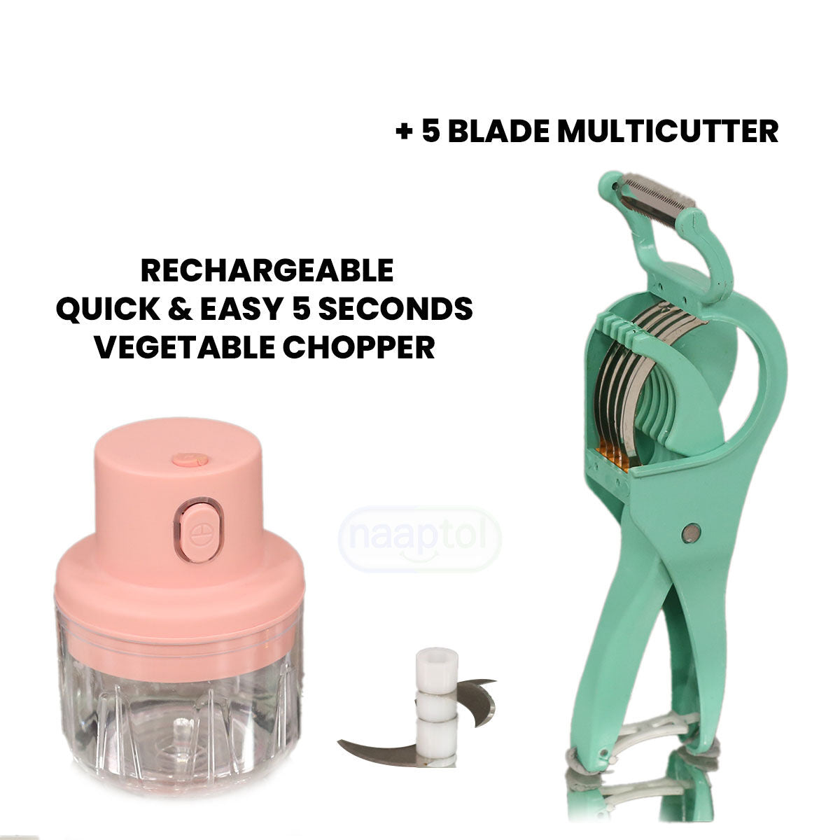 Rechargeable Quick & Easy 5 Sec Vegetable Chopper + 5 Blade Multi Cutter (EL4)